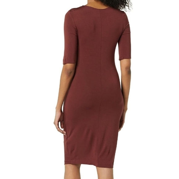 Daily Ritual XXL Jersey Ruched Front Half-Sleeve Dress in Brown Size XXL - Picture 3 of 9